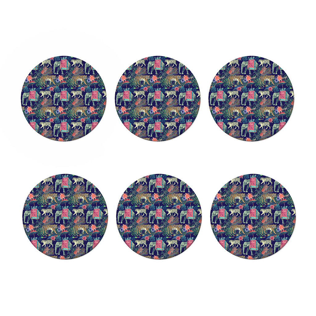 Asian Elephant And Tiger Print Coaster Set