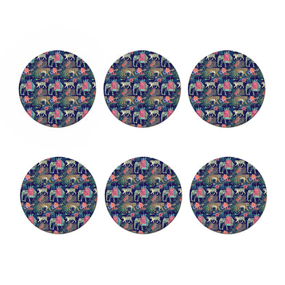 Asian Elephant And Tiger Print Coaster Set