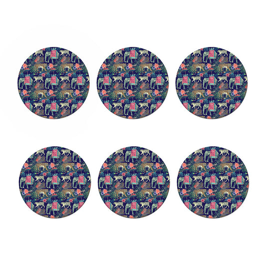 Asian Elephant And Tiger Print Coaster Set