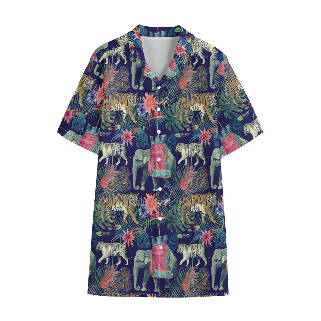 Asian Elephant And Tiger Print Cotton Hawaiian Shirt