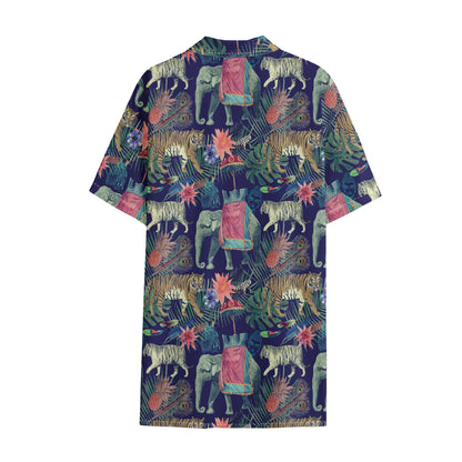 Asian Elephant And Tiger Print Cotton Hawaiian Shirt