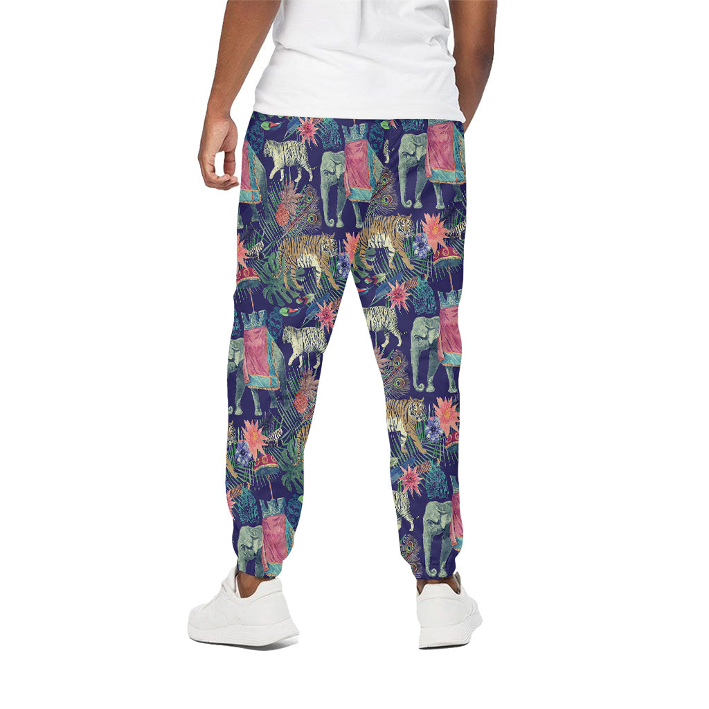 Asian Elephant And Tiger Print Cotton Pants