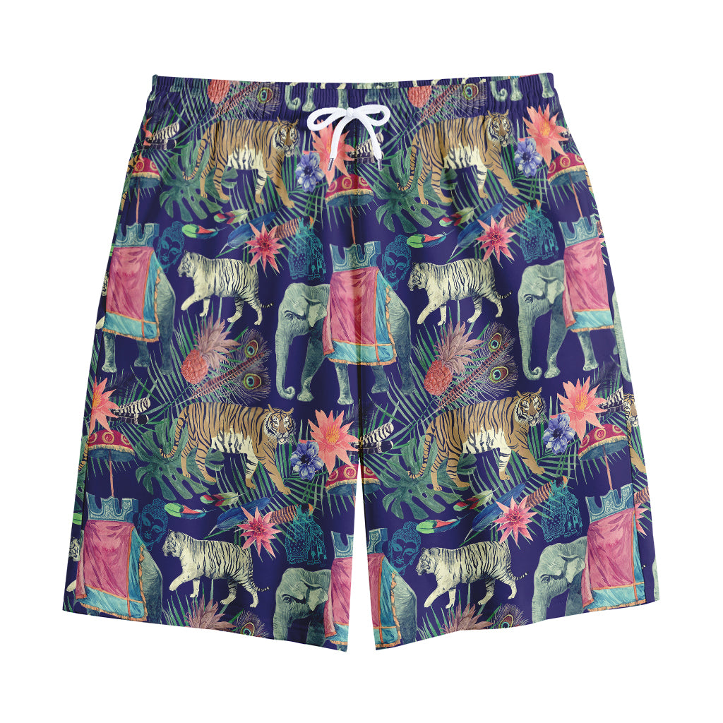 Asian Elephant And Tiger Print Cotton Shorts
