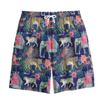 Asian Elephant And Tiger Print Cotton Shorts