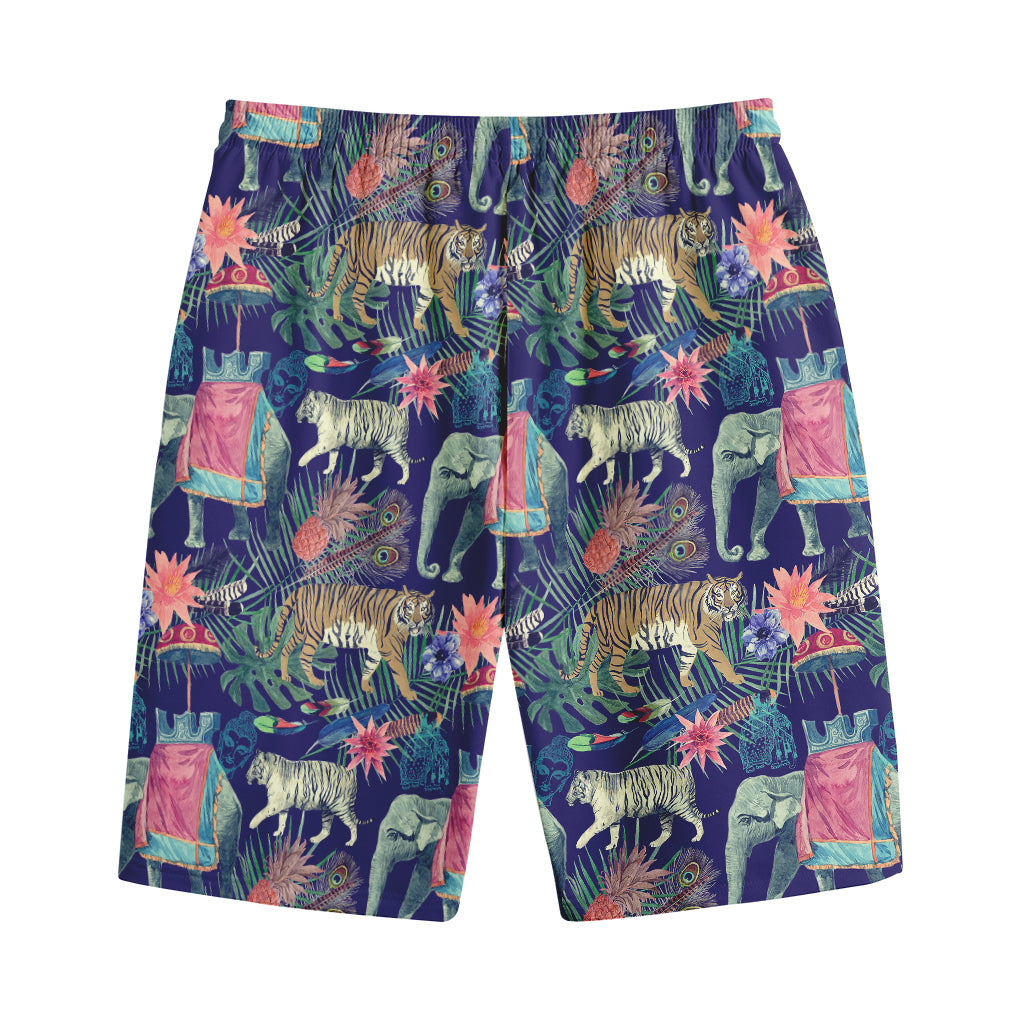 Asian Elephant And Tiger Print Cotton Shorts