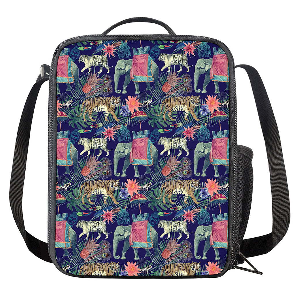 Asian Elephant And Tiger Print Crossbody Lunch Bag