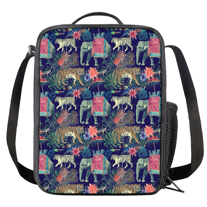 Asian Elephant And Tiger Print Crossbody Lunch Bag