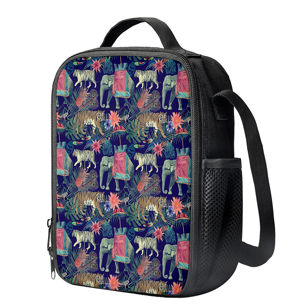 Asian Elephant And Tiger Print Crossbody Lunch Bag