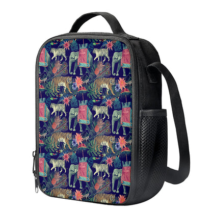 Asian Elephant And Tiger Print Crossbody Lunch Bag