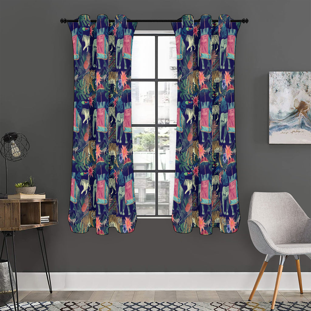 Asian Elephant And Tiger Print Curtain