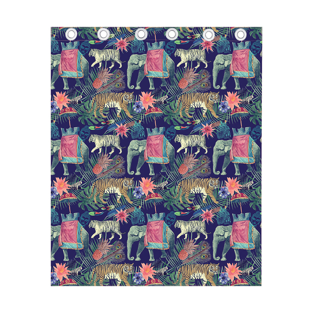 Asian Elephant And Tiger Print Curtain