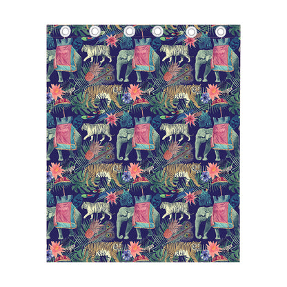 Asian Elephant And Tiger Print Curtain
