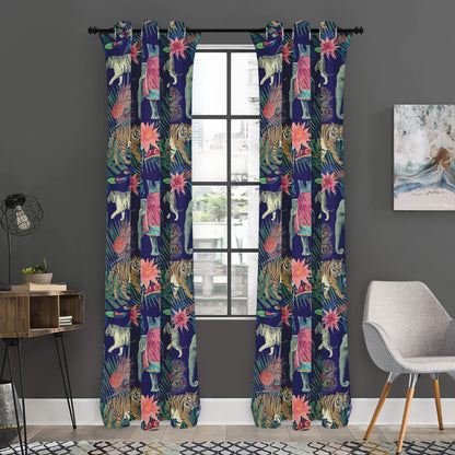 Asian Elephant And Tiger Print Curtain