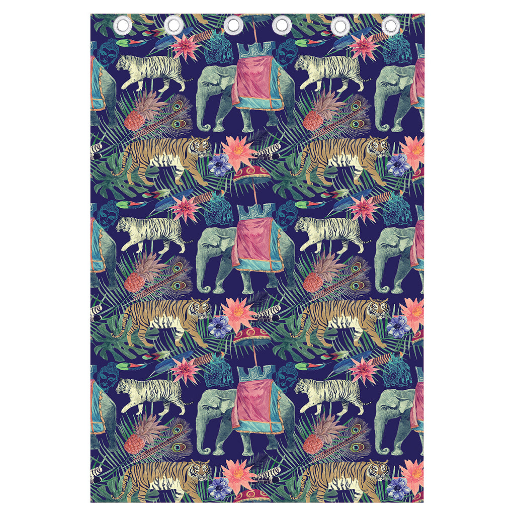 Asian Elephant And Tiger Print Curtain
