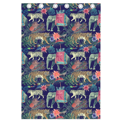 Asian Elephant And Tiger Print Curtain