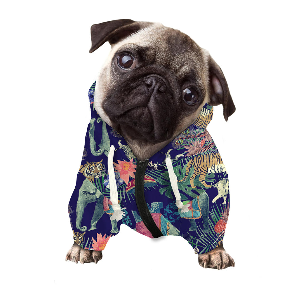 Asian Elephant And Tiger Print Dog Zip Up Hoodie