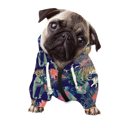 Asian Elephant And Tiger Print Dog Zip Up Hoodie