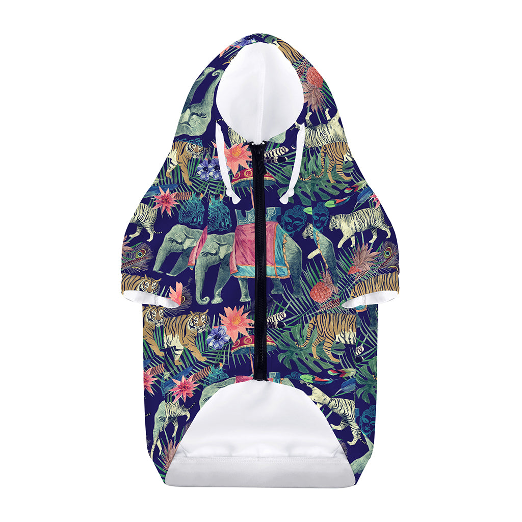 Asian Elephant And Tiger Print Dog Zip Up Hoodie
