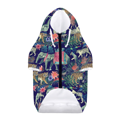 Asian Elephant And Tiger Print Dog Zip Up Hoodie