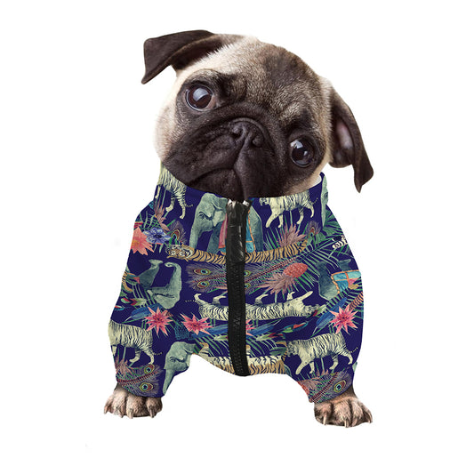 Asian Elephant And Tiger Print Dog Zip Up Jacket