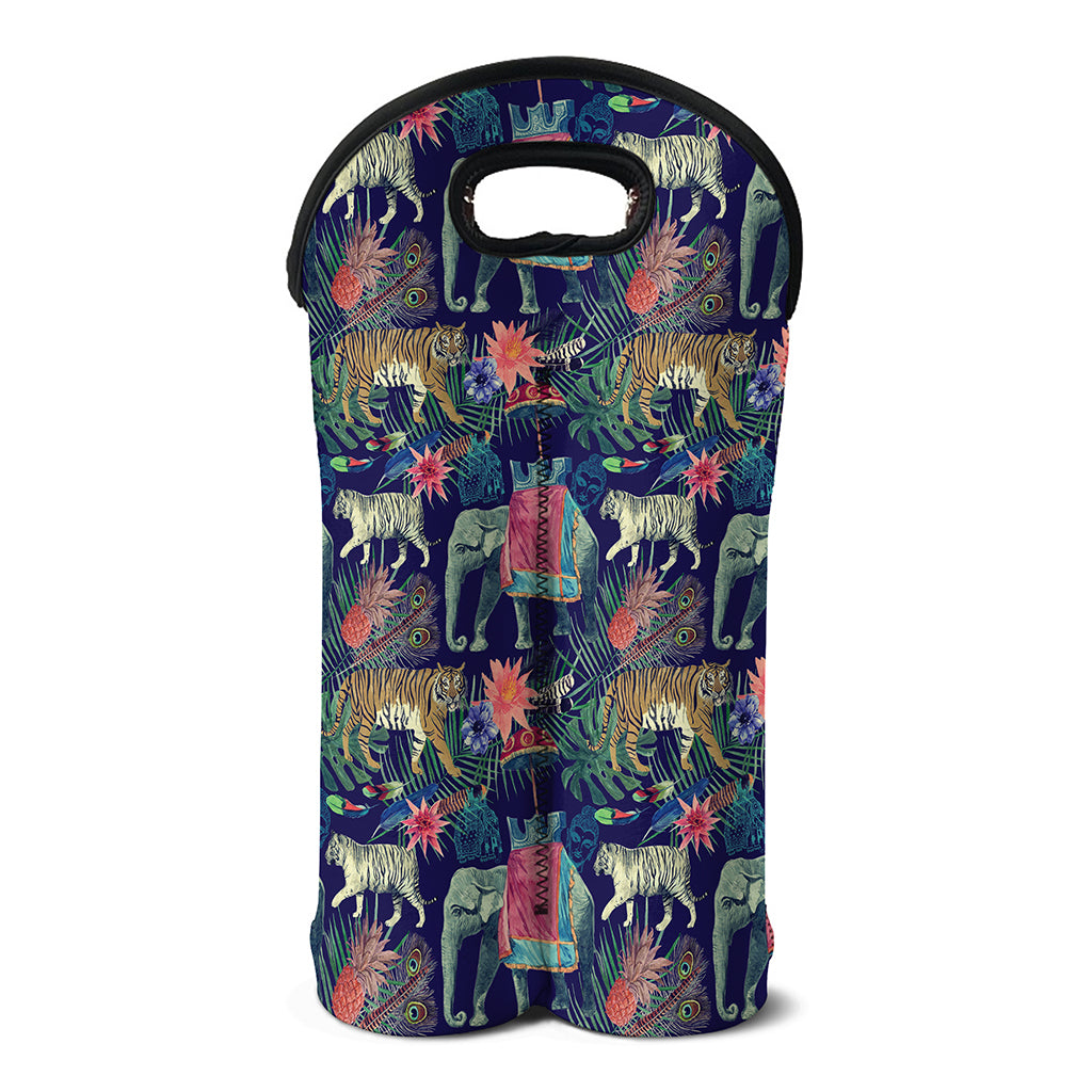 Asian Elephant And Tiger Print Double Neoprene Wine Tote
