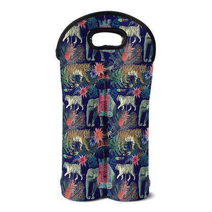 Asian Elephant And Tiger Print Double Neoprene Wine Tote