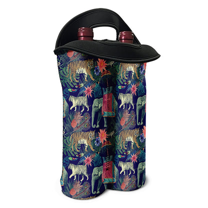 Asian Elephant And Tiger Print Double Neoprene Wine Tote