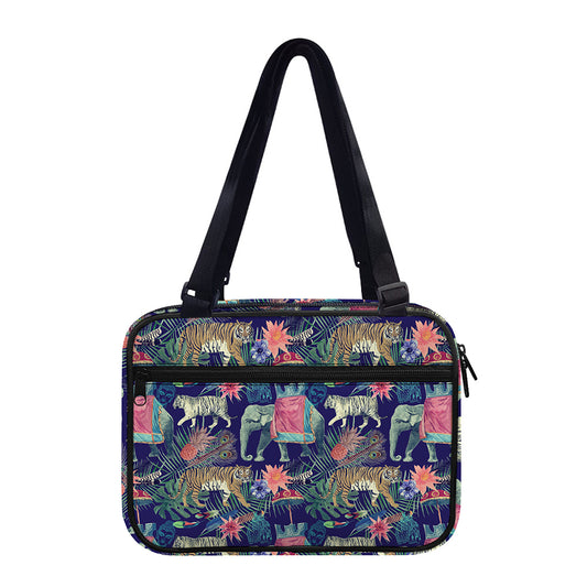 Asian Elephant And Tiger Print Double Strap Bible Bag