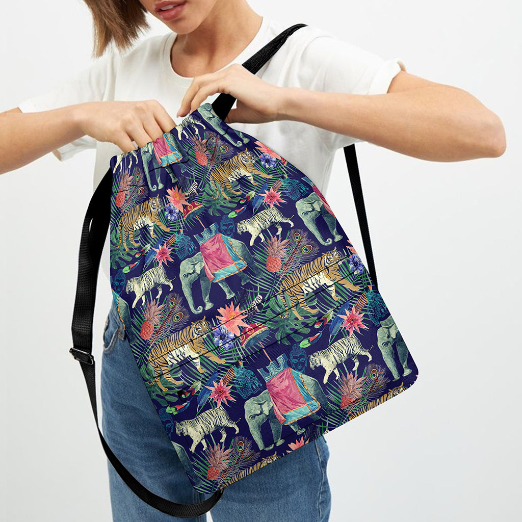 Asian Elephant And Tiger Print Drawstring Backpack
