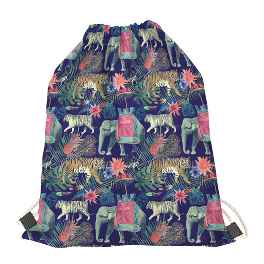 Asian Elephant And Tiger Print Drawstring Bag