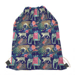 Asian Elephant And Tiger Print Drawstring Bag