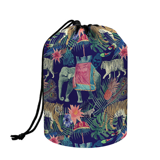 Asian Elephant And Tiger Print Drawstring Makeup Bag