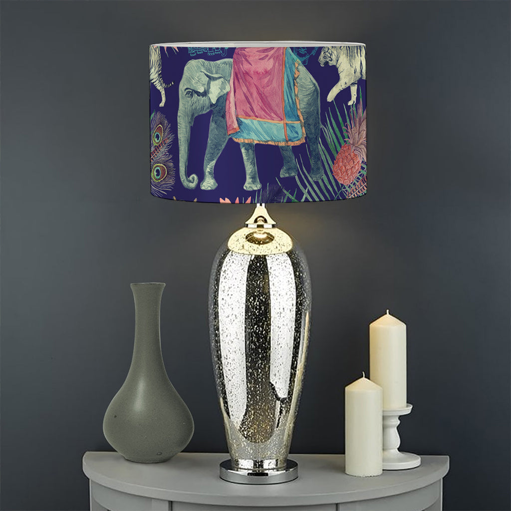 Asian Elephant And Tiger Print Drum Lamp Shade