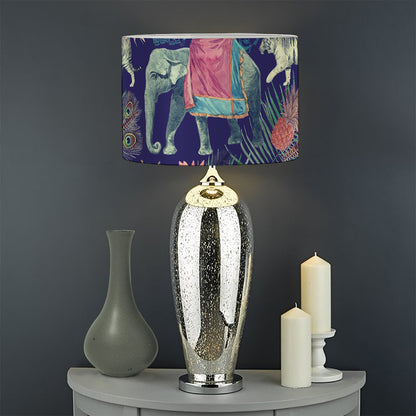 Asian Elephant And Tiger Print Drum Lamp Shade