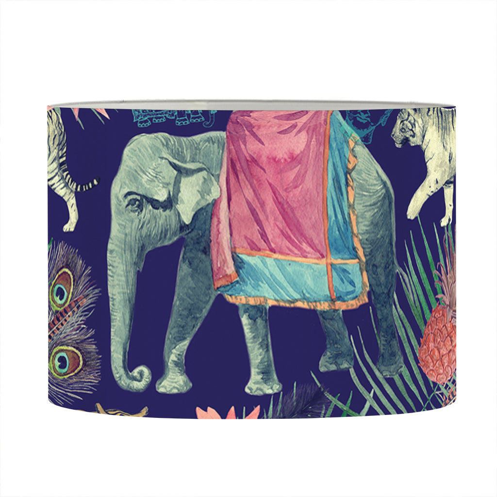 Asian Elephant And Tiger Print Drum Lamp Shade