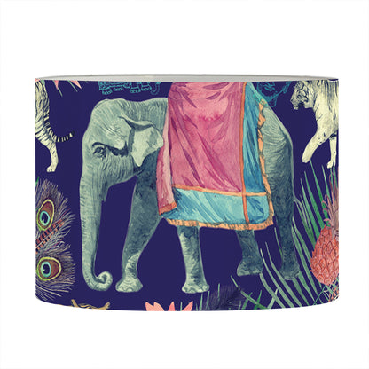 Asian Elephant And Tiger Print Drum Lamp Shade
