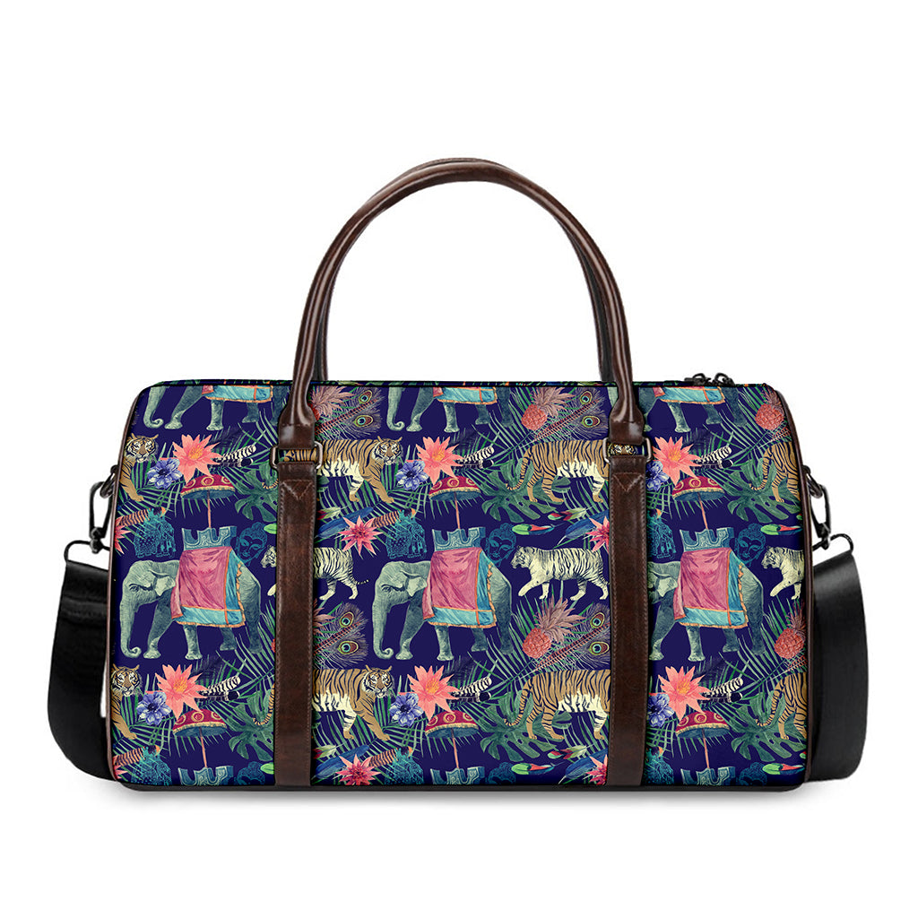 Asian Elephant And Tiger Print Duffle Bag