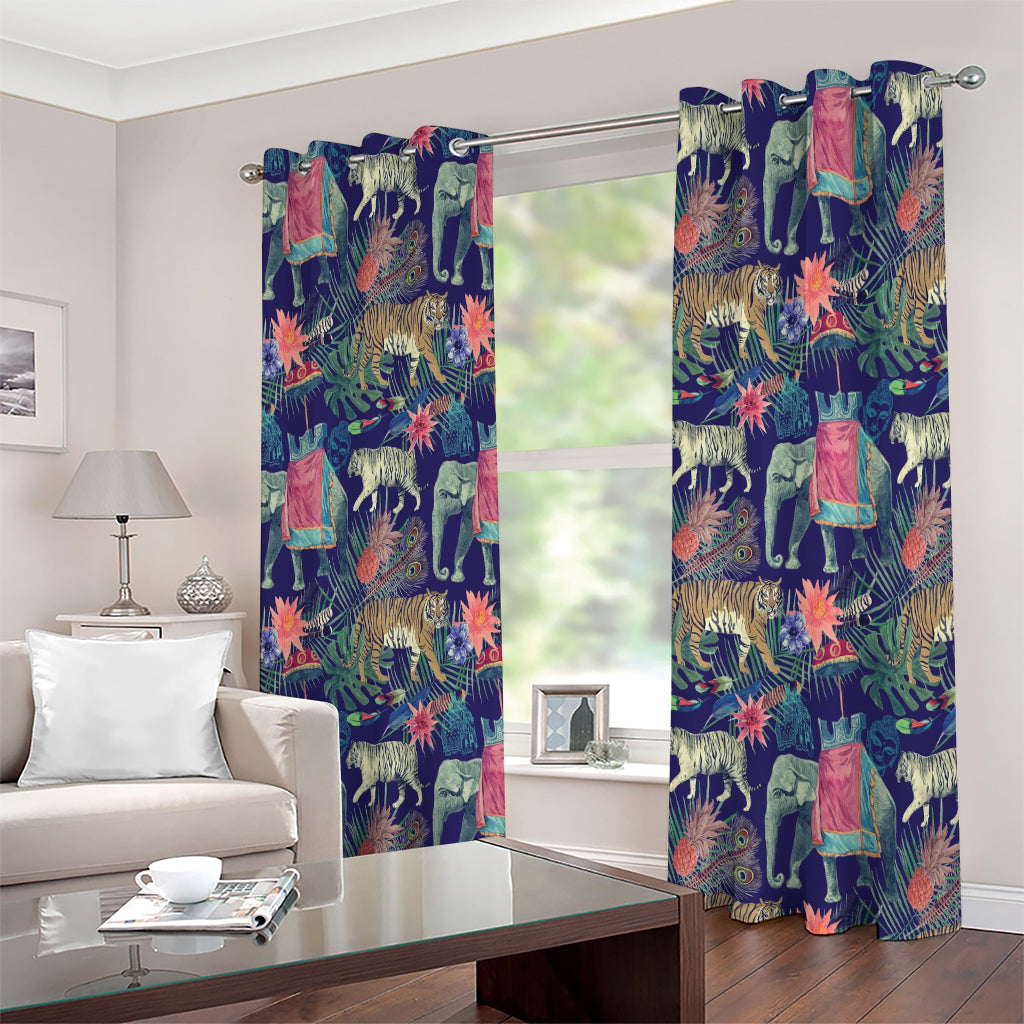 Asian Elephant And Tiger Print Extra Wide Grommet Curtains