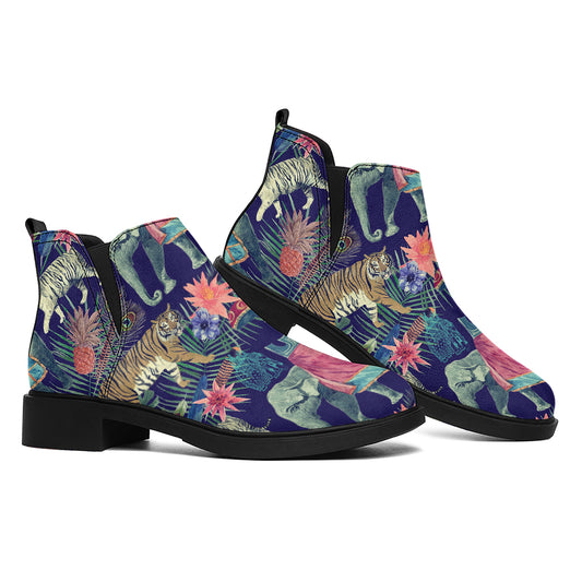Asian Elephant And Tiger Print Flat Ankle Boots