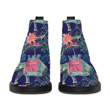 Asian Elephant And Tiger Print Flat Ankle Boots
