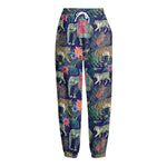 Asian Elephant And Tiger Print Fleece Lined Knit Pants
