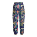 Asian Elephant And Tiger Print Fleece Lined Knit Pants