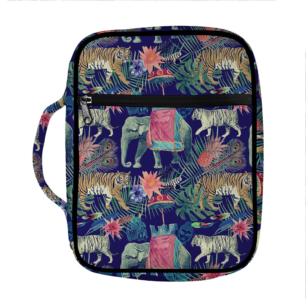 Asian Elephant And Tiger Print Front Pocket Bible Bag