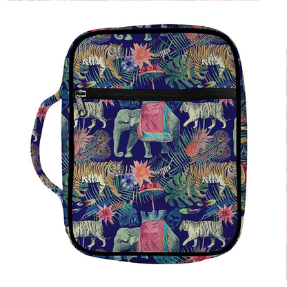 Asian Elephant And Tiger Print Front Pocket Bible Bag
