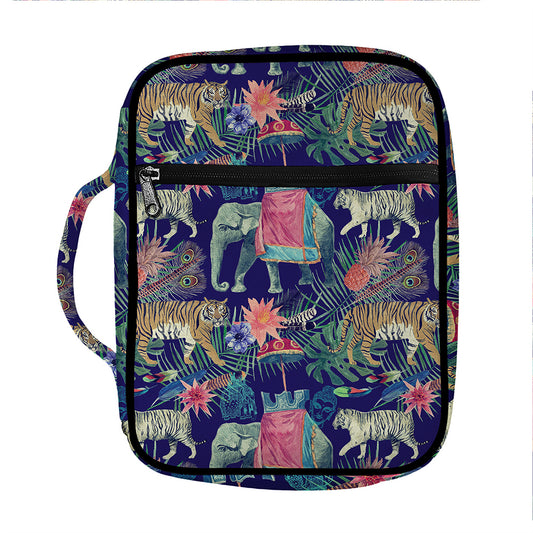 Asian Elephant And Tiger Print Front Pocket Bible Bag