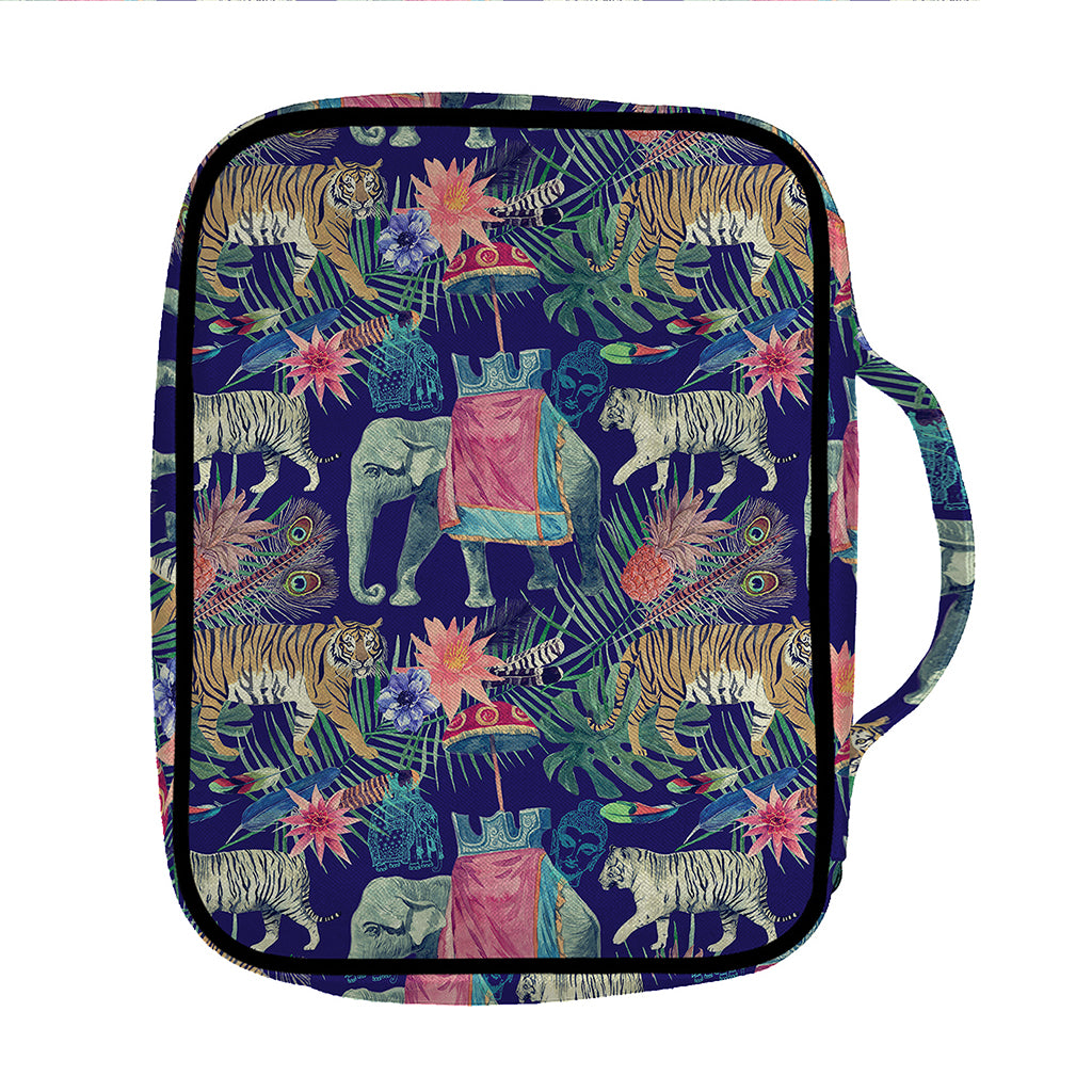 Asian Elephant And Tiger Print Front Pocket Bible Bag