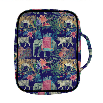 Asian Elephant And Tiger Print Front Pocket Bible Bag