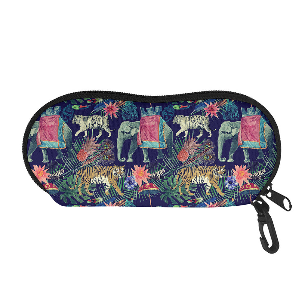 Asian Elephant And Tiger Print Glasses Case