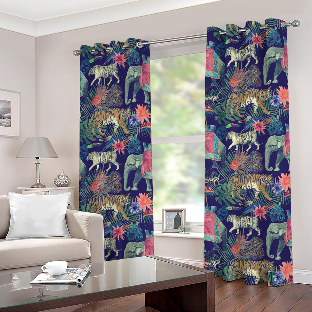 Asian Elephant And Tiger Print Grommet Curtains