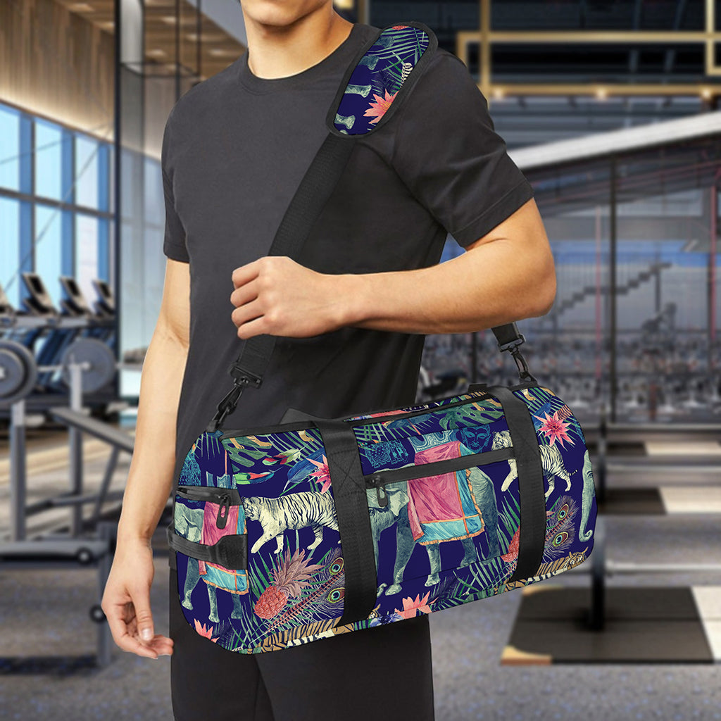 Asian Elephant And Tiger Print Gym Bag